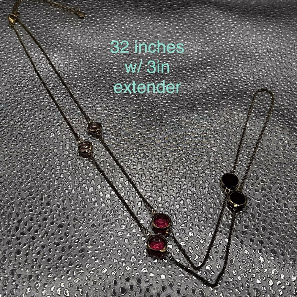 Lauren Conrad Gold Tone Necklace 32" W/ 3" Extender Pink/red Stones Single Layer - Picture 1 of 7